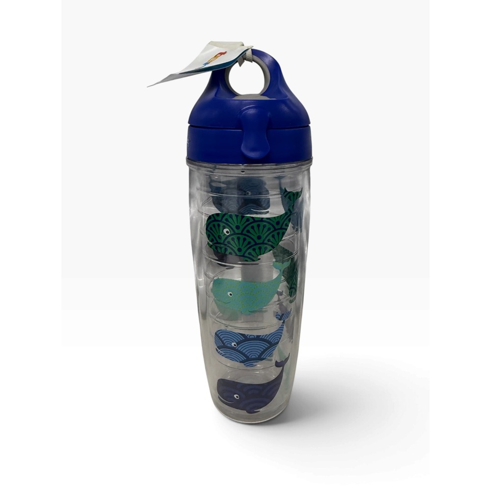 Tervis Insulated Water Bottle 24oz Whale Pattern Blue Flip Top Lid New
